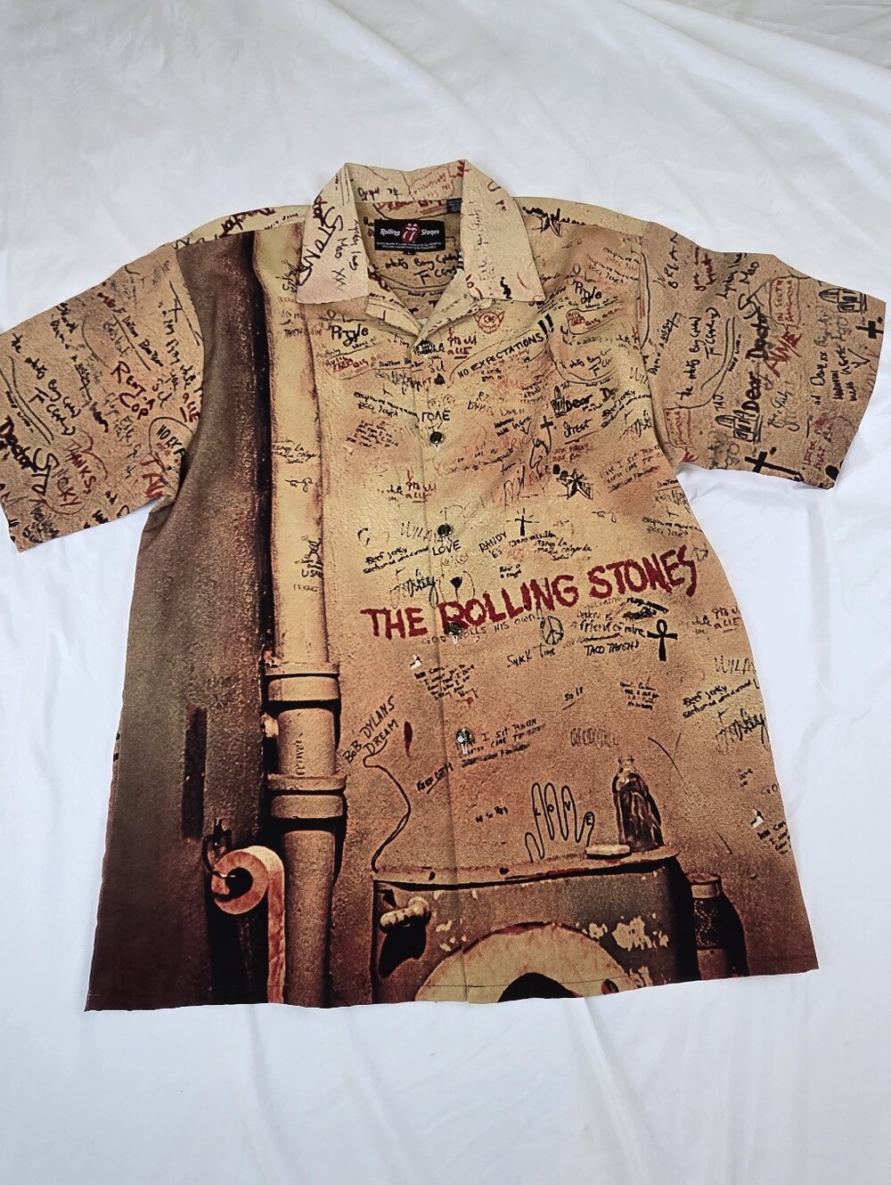 Vintage 2002 Rolling Stones Dragonfly Shirt Men's L All Over Graffiti Print Y2K